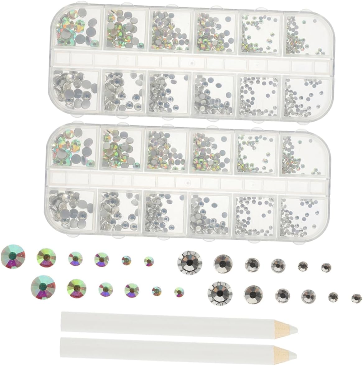 Gatuida 3sets Flatback Rhinestones Nail Art Decorations for Nail Designs Includes Dotting Pen Tweezers for Crafting for Manicure and Personal Use