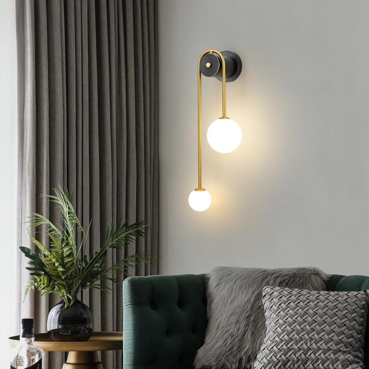 Modern Gold Wall Sconce Mid Century Gold Wall Lamp U-Shape Linear Wall Light with Milk Glass Shade Wall Lamp for Bedside Dining Room Bathroom