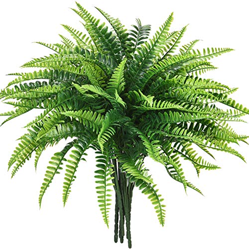 Dolicer 6 Pcs Artificial Boston Fern Plants Artificial Shrubs Greenery Plastic Plant Greenery Uv Resistant Greenery Shrubs Natural Fern Bushes For Outdoor Indoor Home Office Garden Decor, Green #TOP8