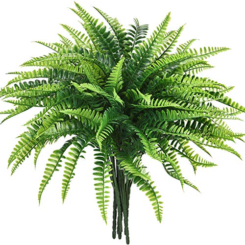 Dolicer 6 Pcs Artificial Boston Fern Plants, Boston Fern Bush Plant Shrubs Artificial Boston Fern Bush Plant Arrangement Greenery Bushes Artificial Shrubs for Wedding Garden Office Verandah Home Decor