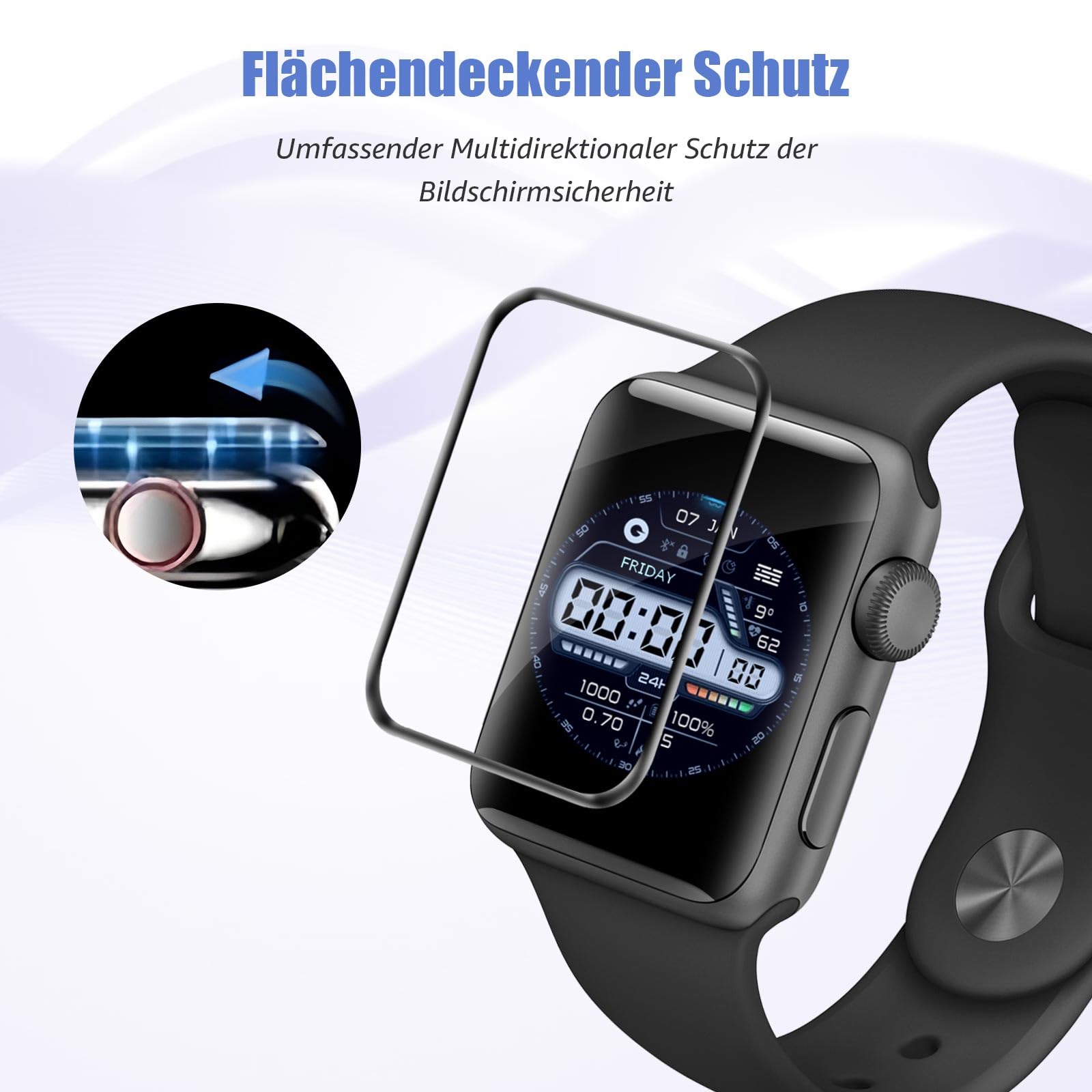 Bodyguard 2 Stück für Panzerglas für Apple Watch Series 4/5/6/SE/SE2/SE3 44mm Schutzfolie, Splitterfest Frei von Kratzern Unzerbrechlich Ultra-Klar 100% Touchgenauigkeit Apple Watch 44mm Folie - 4