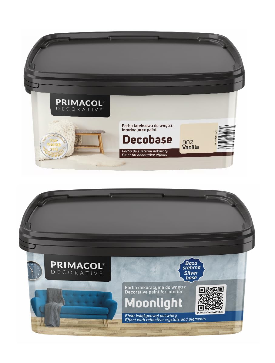 TRANS - PAL Primacol Decorative Moonlight Interior Wall Paint Kit 1L, Gold Or Silver Base, Reflective Crystal Effect (Silver Vanilla)