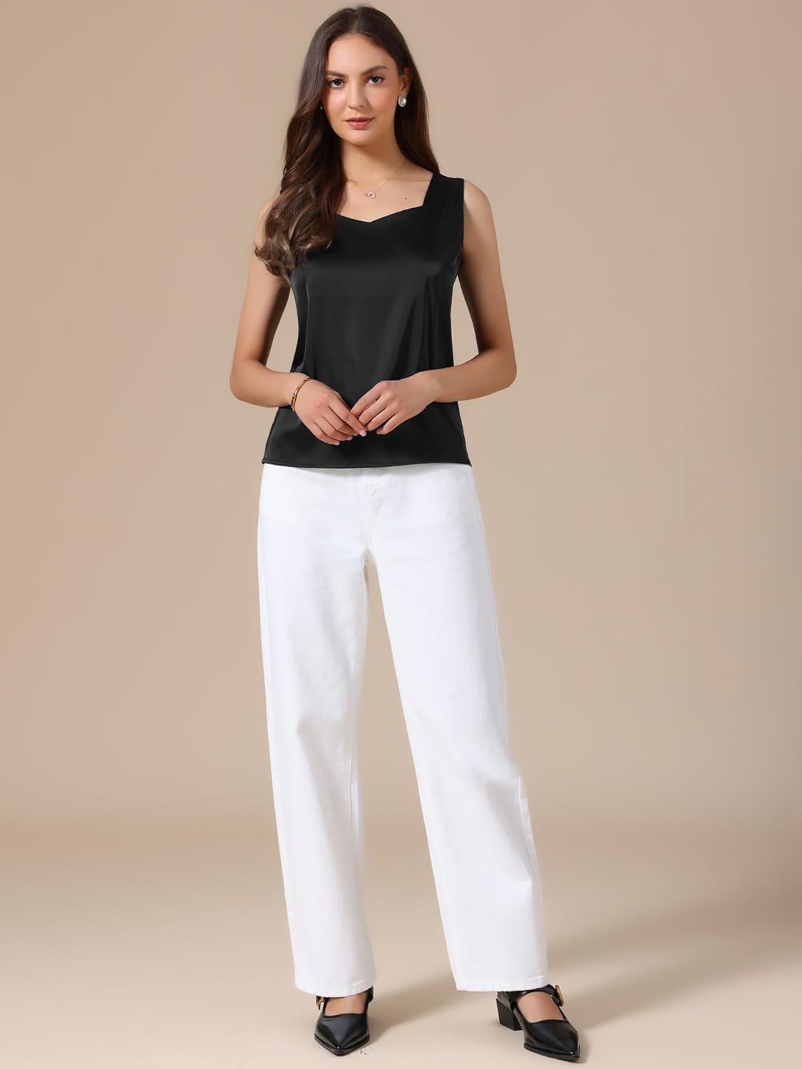 Allegra K Satin Tank Tops for Women's V Neck Dressy Casual Sleeveless Silk Camisole Top - Image 3