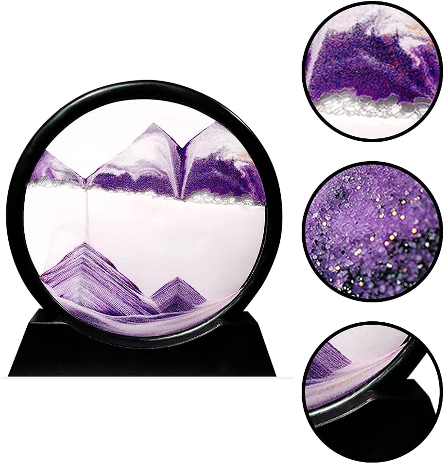 Muyan Moving Sand Art Picture Sandscapes in Motion Round Glass 3D Deep Sea Sand Art for Adult Kid Large Desktop Art Toys (Purple, 7 Inch) - Image 5