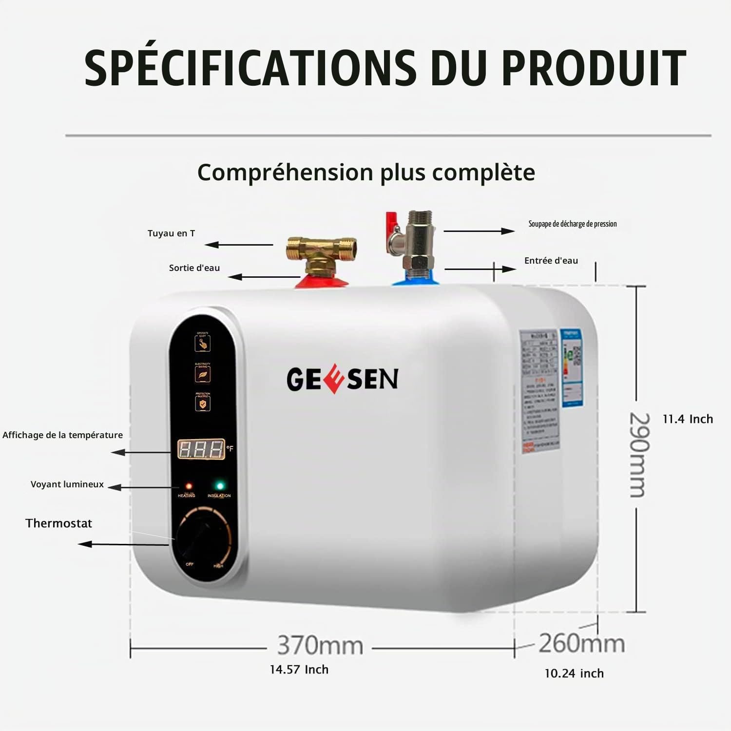 Chauffe-eau électrique de 10L, chauffe-eau de douche étanche pour remorque RV TR Endless, point d'utilisation compact, douche de salle de bain (10L), prise 220 V (White-10L-Mini2)