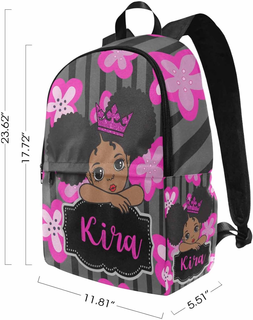 Custom Princess with Crown Backpack Bag for Girls Friends with Lunch Box, Personalized Floral Stripes Elementary School Bookbag with Lunch Tote Bag for Women Customzied Schoolbags Casual Daypack - Image 2