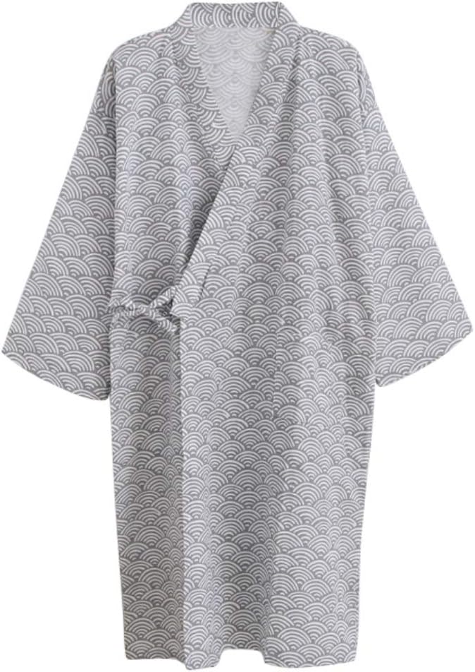 Ibluelover Kimono Robe for Both Men and Women Bathrobe Sleepwear Nightgown Unisex, Light Grey Wave, One Size