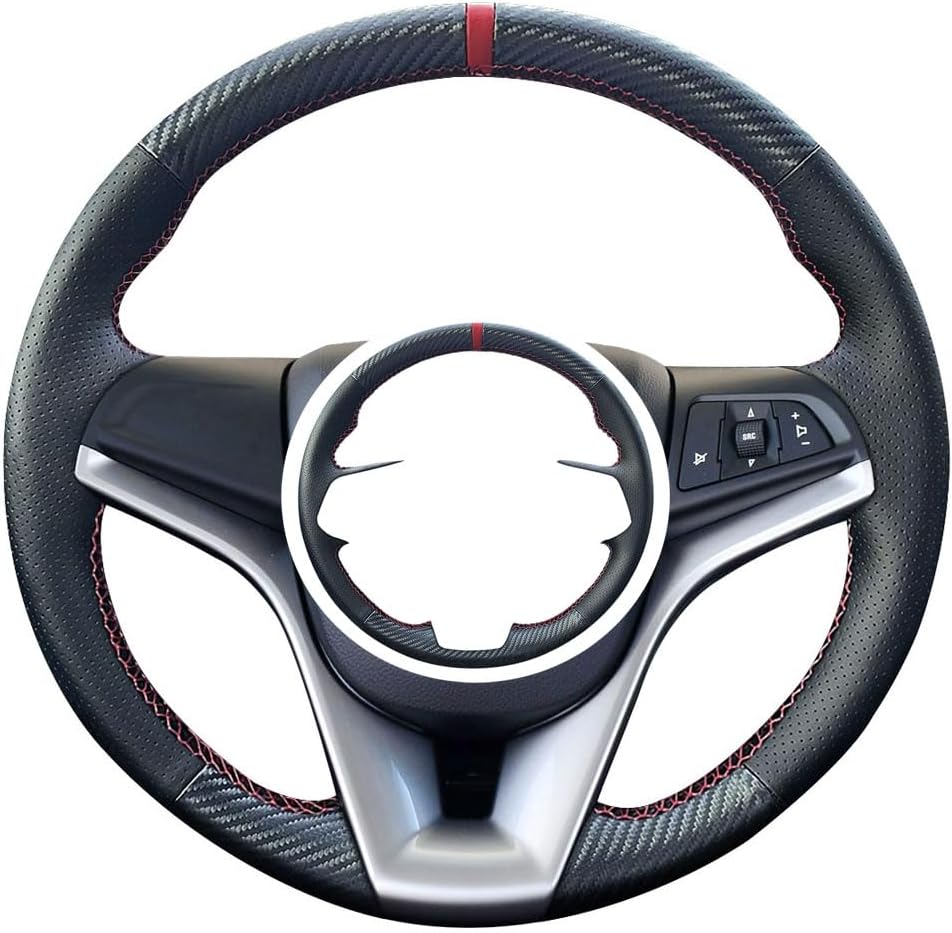 Custom Carbon Fiber Steering Wheel Cover Stitch On Wrap Leather Fit for Chevrolet Cruze 2011-2015 Sonic LTZ 2015 2016 Chevrolet Trax 2015-2018 Black Interior Accessories