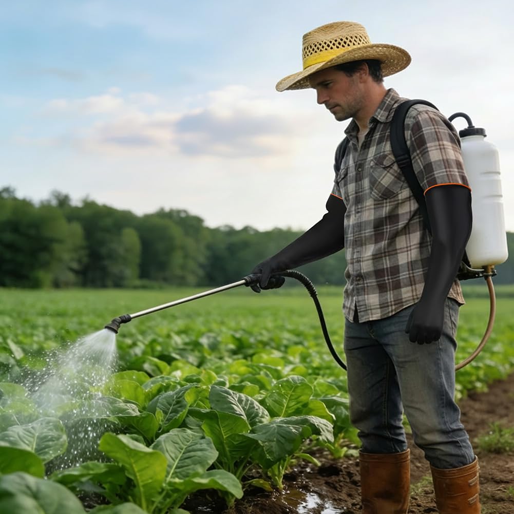 Guanti Resistenti a Sostanze Chimiche, 55 CM Guanti in Lattice Protettivi ad Alta Resistenza, Resistono a Forti Acidi, Alcali e Olio, Guantis per Uso Domestico e Industriale (Nero)
