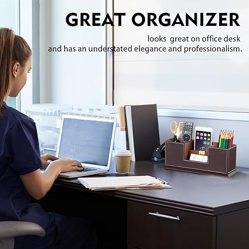 Miniatura 4 de PUSU Portalápices de escritorio, soporte de bolígrafo de piel sintética para escritorio, organizadores de escritorio ejecutivos y accesorios,