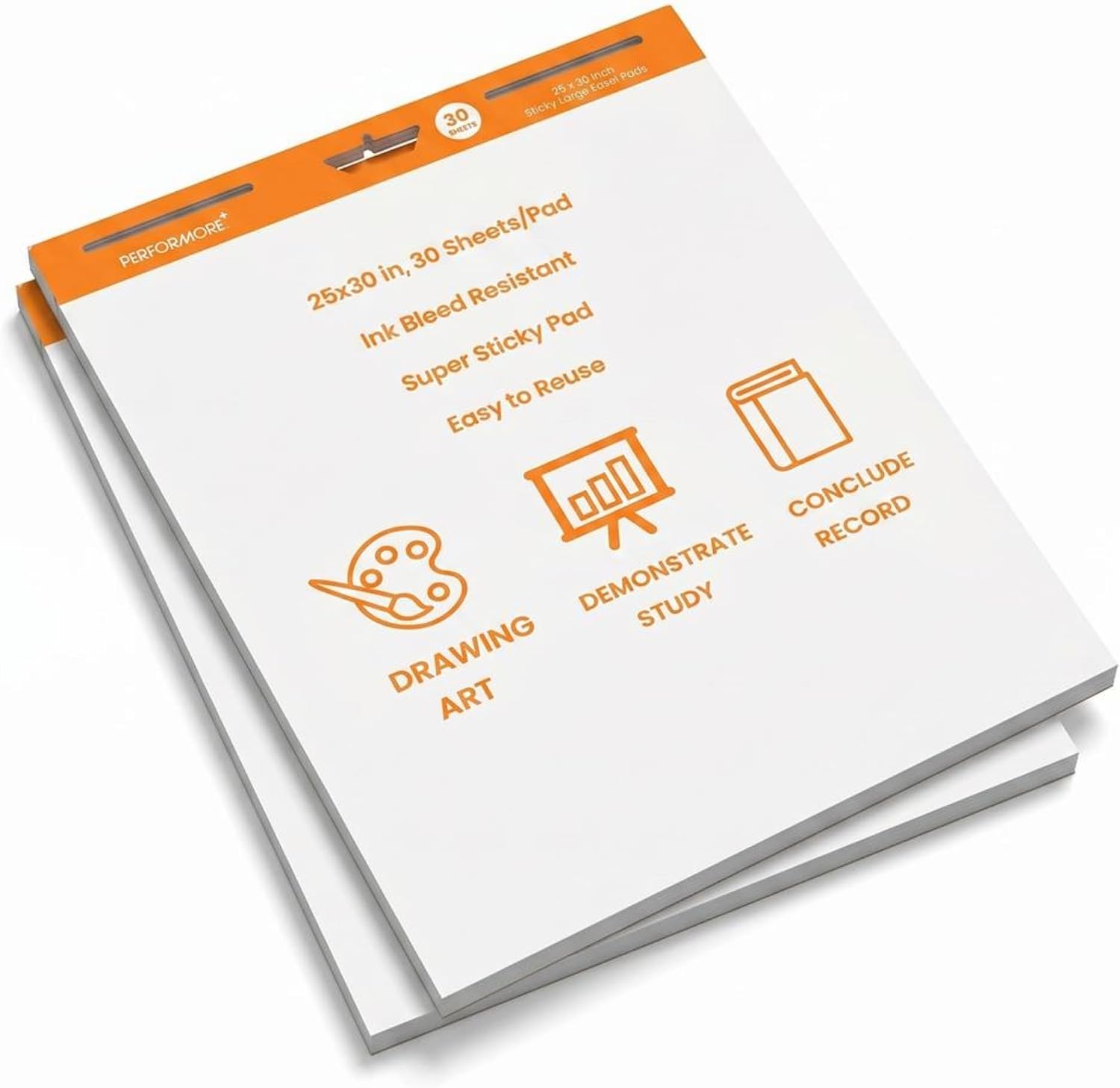 Sticky Easel Pad 25 x 30 Inches, 2 Pack Self Adhesive Flip Chart Paper, Bleed Resistant Large Presentation Pad, Portable Stick On Whiteboard Sheets for Office, Classroom & Meetings
