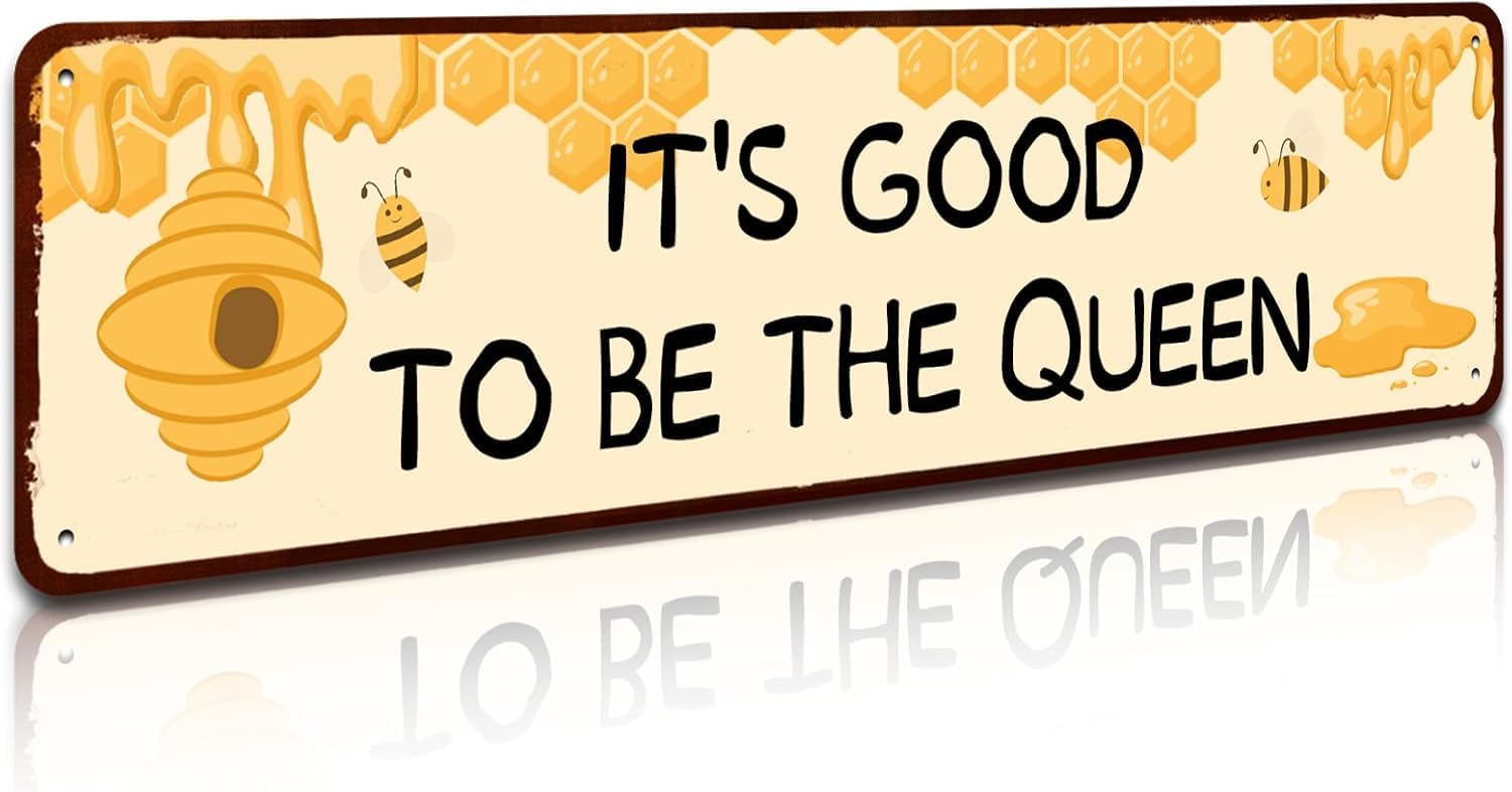 Cute Tin Sign Bee Metal Tin Sign Retro Nostalgic Tin Sign Fun Decorative Sign for Home Kitchen Bar Room Garage Decor Insect Queen Bee Gift for Her Gift for Mum 4 x 16 Inch