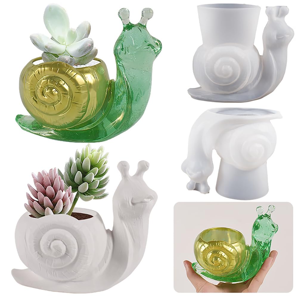 Snail Shape Succulent Planter Pot Vase Epoxy Resin Mold, Candle Pen Holder Plaster Cement Clay Silicone Mould