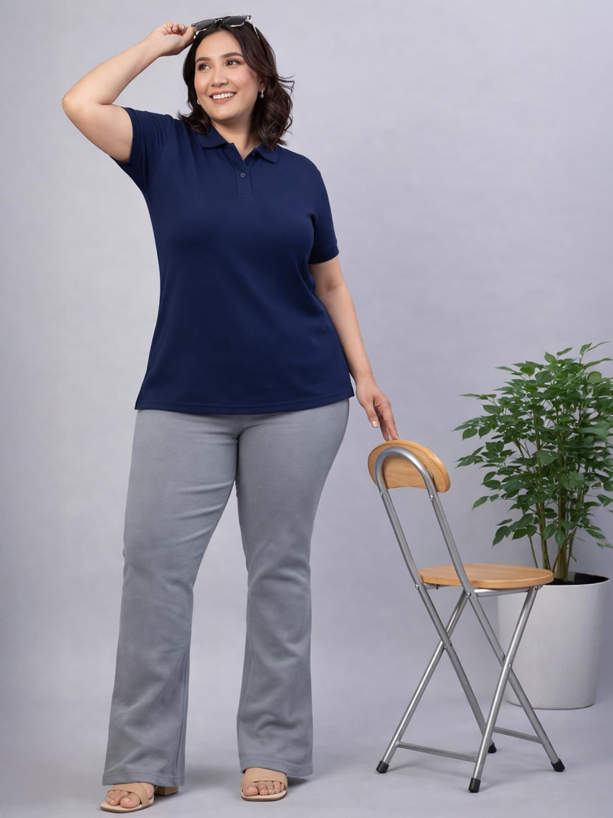 Junebérry® Polo da donna taglie forti, in cotone di alta qualità, vestibilità regolare, polo da donna in tinta unita (3XL-5XL)