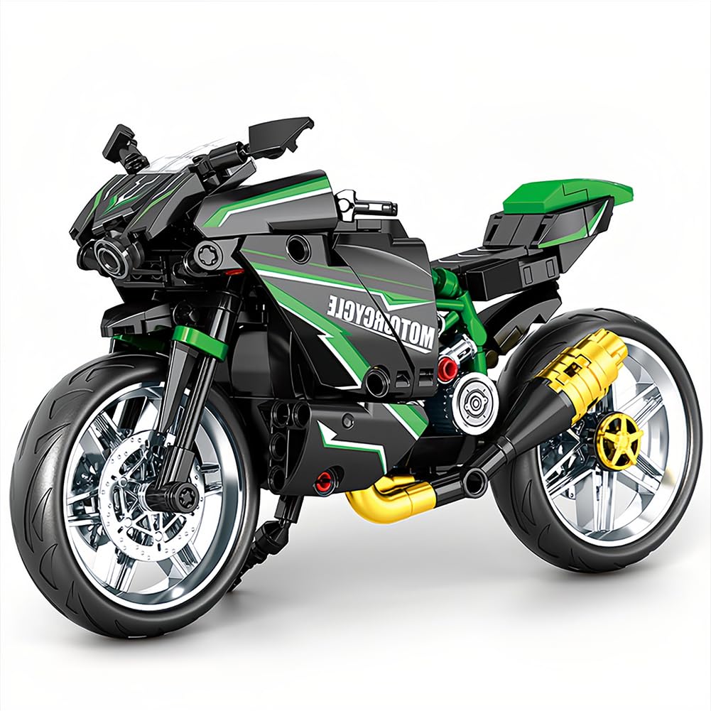 Blocs De Construction De Moto, Moto Modèle à Assembler,Collectionner Blocs Cadeau De Construction Pour Ados Et Adultes,Cadeau Pour Adultes Et Enfants, Décoration De Bureau, Diy 14+ (green)