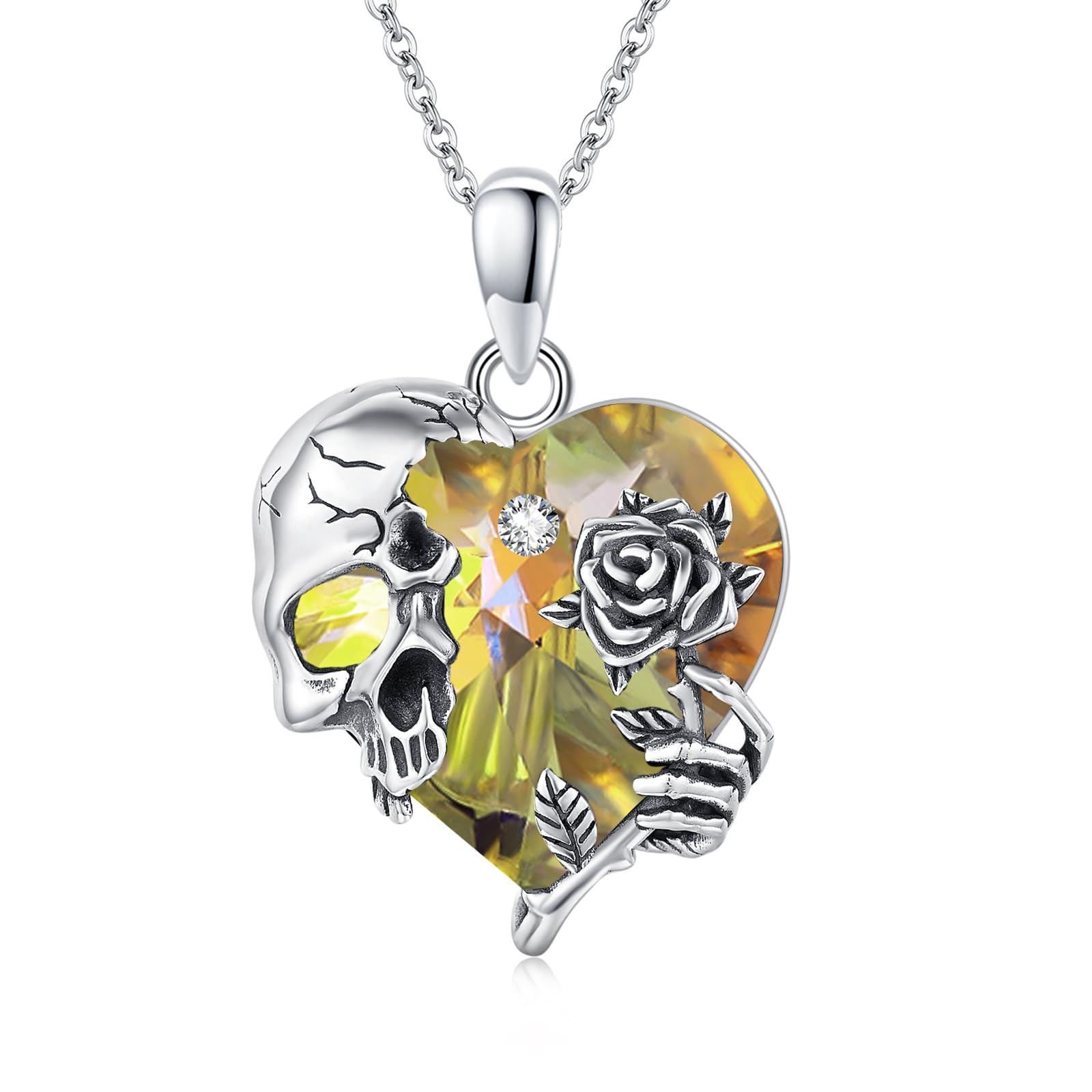 Silver Skull Birthstone Necklace Gothic Pendant Gothic Jewelry For Women