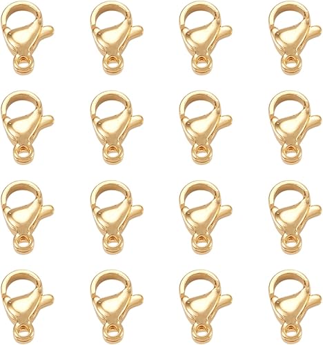 Pandahall - 100 cierres de pinza de langosta de acero inoxidable 304, chapado en oro de 18 quilates, 0.394 x 0.236 x 0.118 in, para pulir joyas,