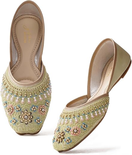 JM LOOKS Women's Handcrafted Embellished Jutti | Traditional & Stylish Ethnic Footwear | Comfortable & Festive for Women