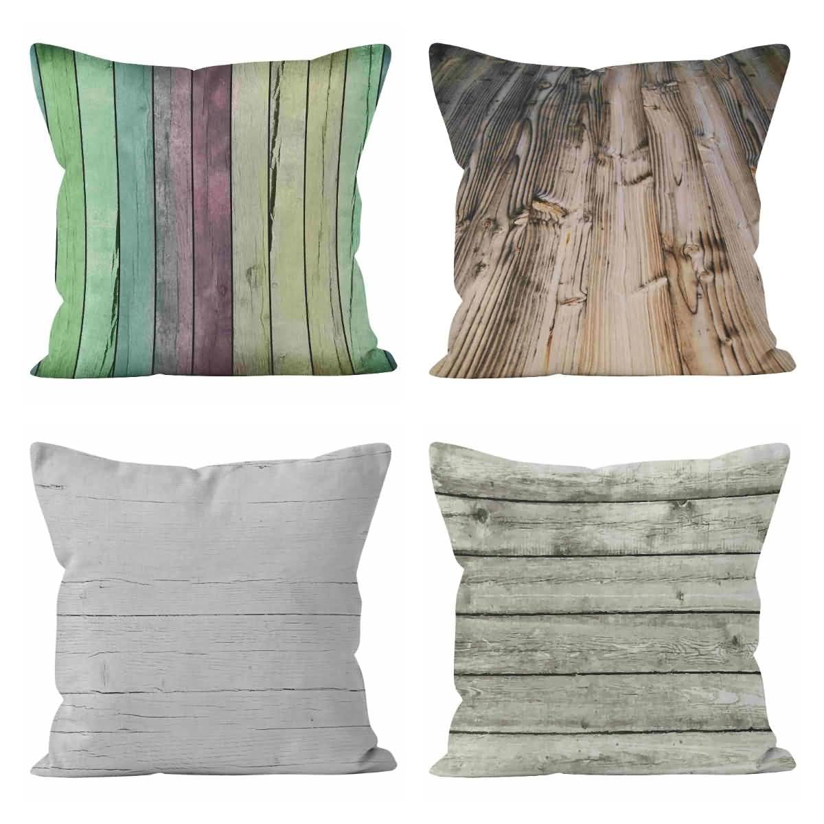 Fundas de almohada de lino para sofá, fundas de cojín coloridas de repuesto para sofá al aire libre, 50 x 50 cm, fundas de almohada impermeables de grano de madera, fundas de cojín para