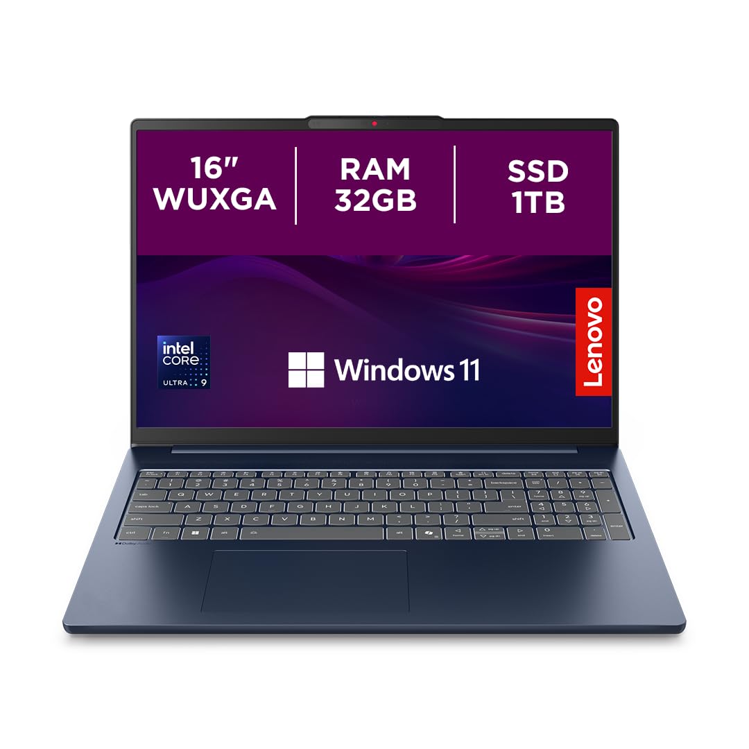Lenovo IdeaPad Slim 5i Laptop | Copilot+ PC | 16" WUXGA Display | Intel Core Ultra 9 185H | 1TB SSD | 32GB RAM | Intel Arc Grafik | Windows 11 | QWERTZ | Cosmic Blau | 3 Monate Premium Care