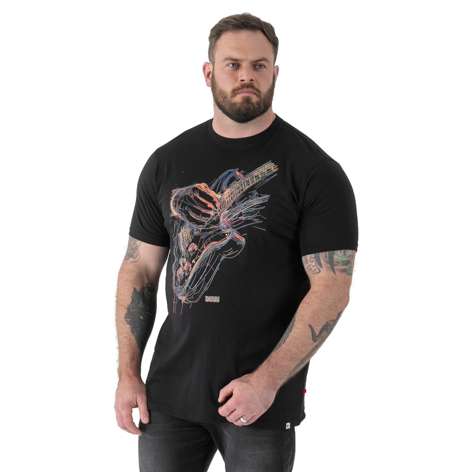 D555 Elliott- Guitar Print Crew Neck T-Shirt for Men in Black, 4XL