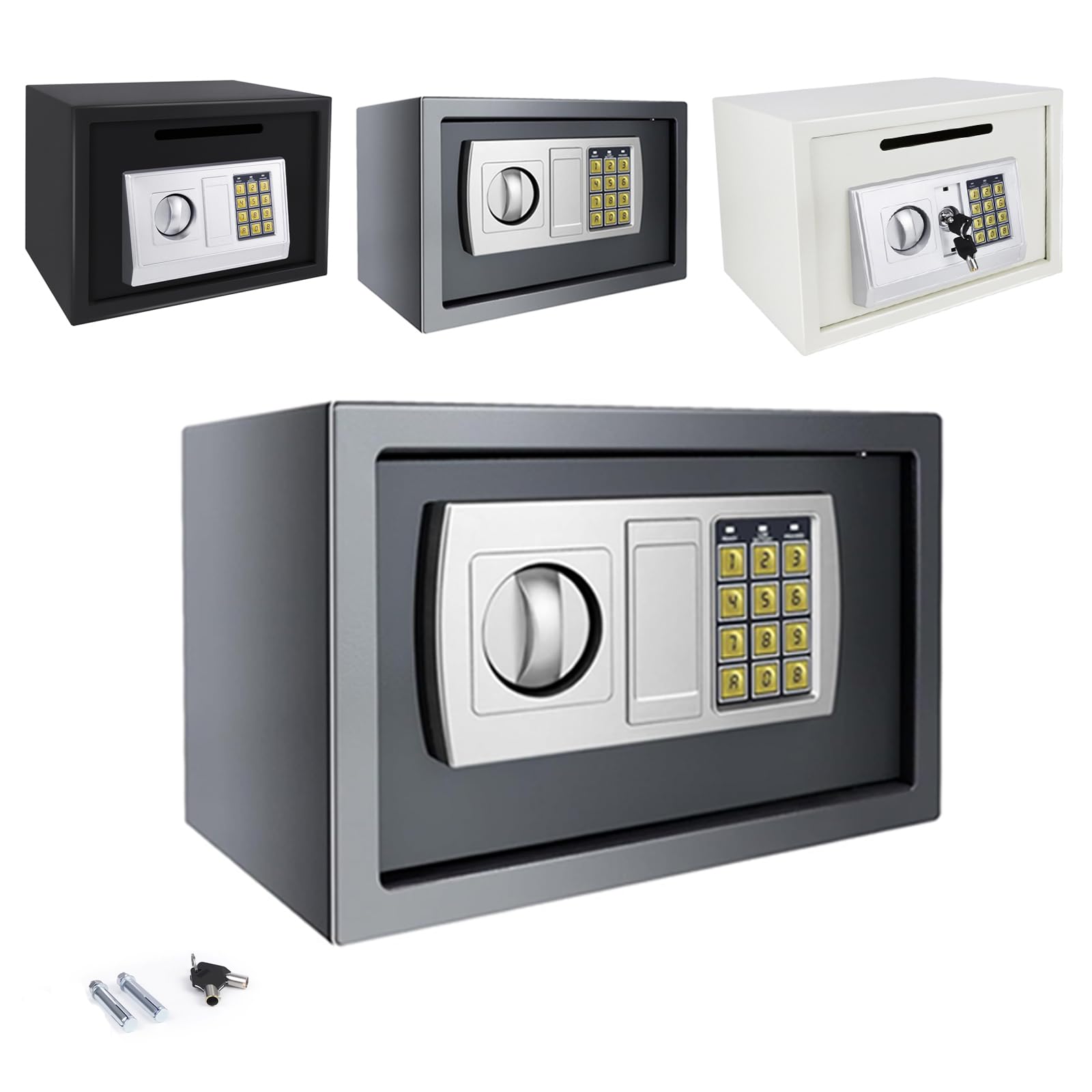 Safes for Home Fireproof with 2 Manual Override Keys, 8.5L Security Safe Cash Box with Double Digital Keypad and Safety Key Lock Cabinet Safes, Grey, 7.88"H x 7.88"W x 12.21"L