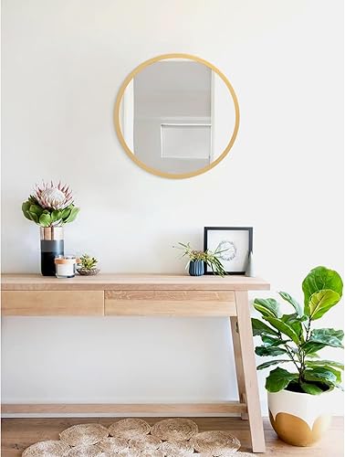 Miniatura 53 de JJUUYOU Espejo circular de pared redondo para baño, espejo de tocador gris, pequeño círculo decorativo para pared, marco de madera, espejo