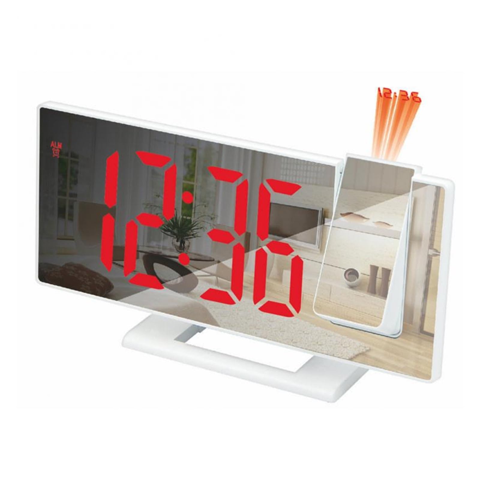 KOESRXNQW 1/2PCS LED Digital Projection Alarm Clock Electric With FM Radio Time Projector Bedside Mute Clear Projection(Scarlet White 1pc)
