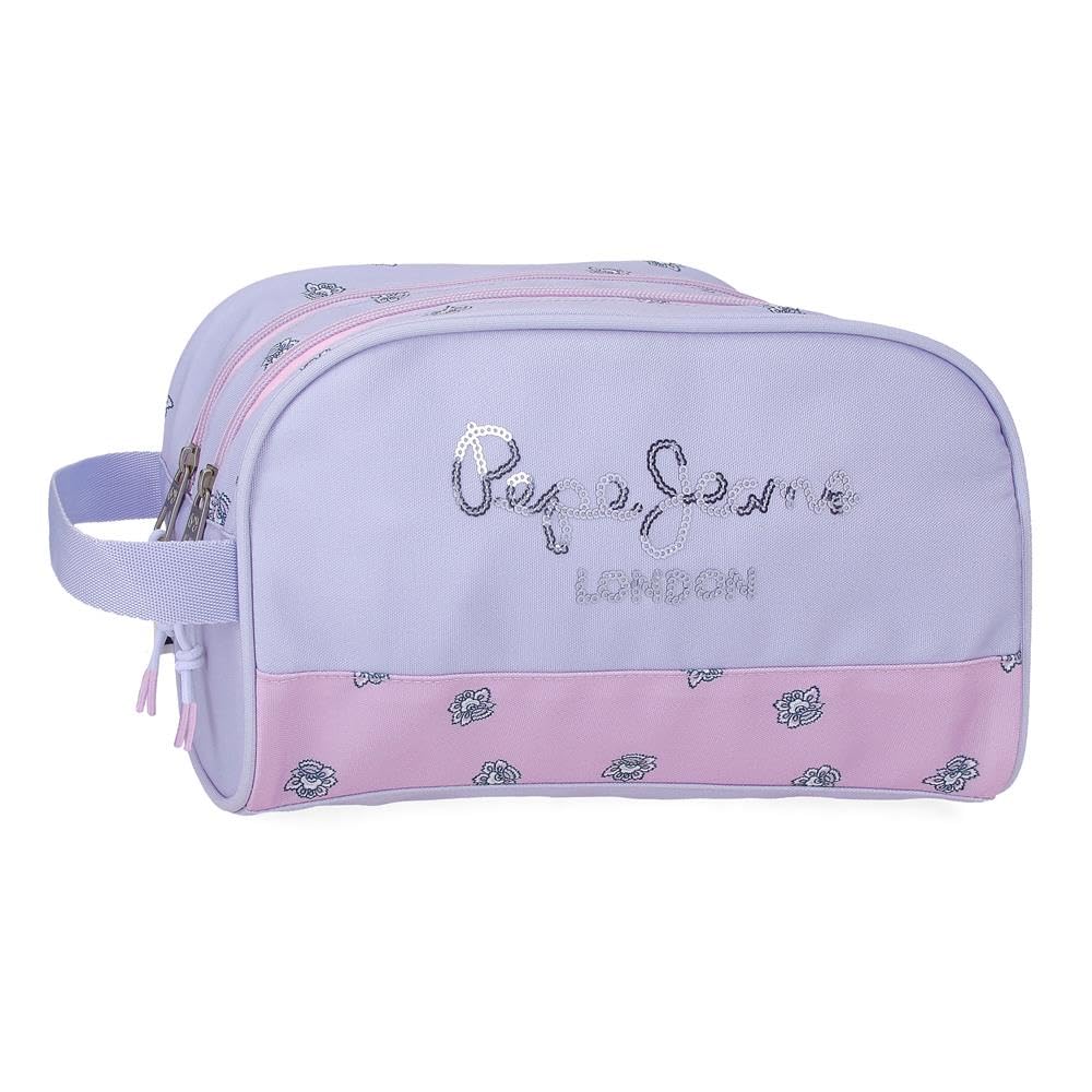 Pepe jeans Becca Toiletry Bag Two Compartments Adaptable Purple 26 x 16 x 12 cm Polyester, Berry, One Size, Adaptable Two Compartment Toiletry Bag