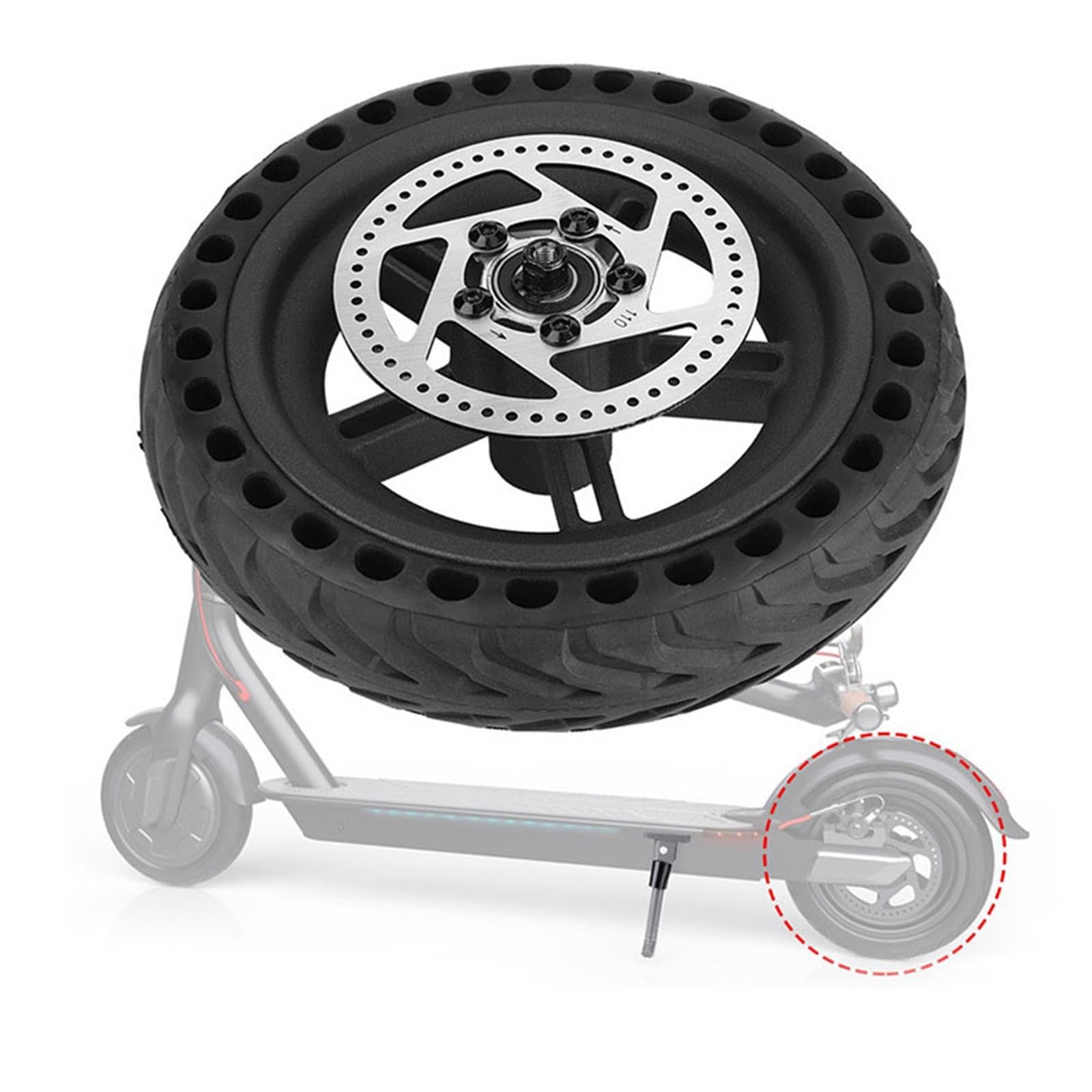 Rueda Trasera de Repuesto for Patinete eléctrico 8.5x2, neumático Macizo con buje y Disco de Freno, llanta de Panal Compatible con M365 1S Pro PRO2