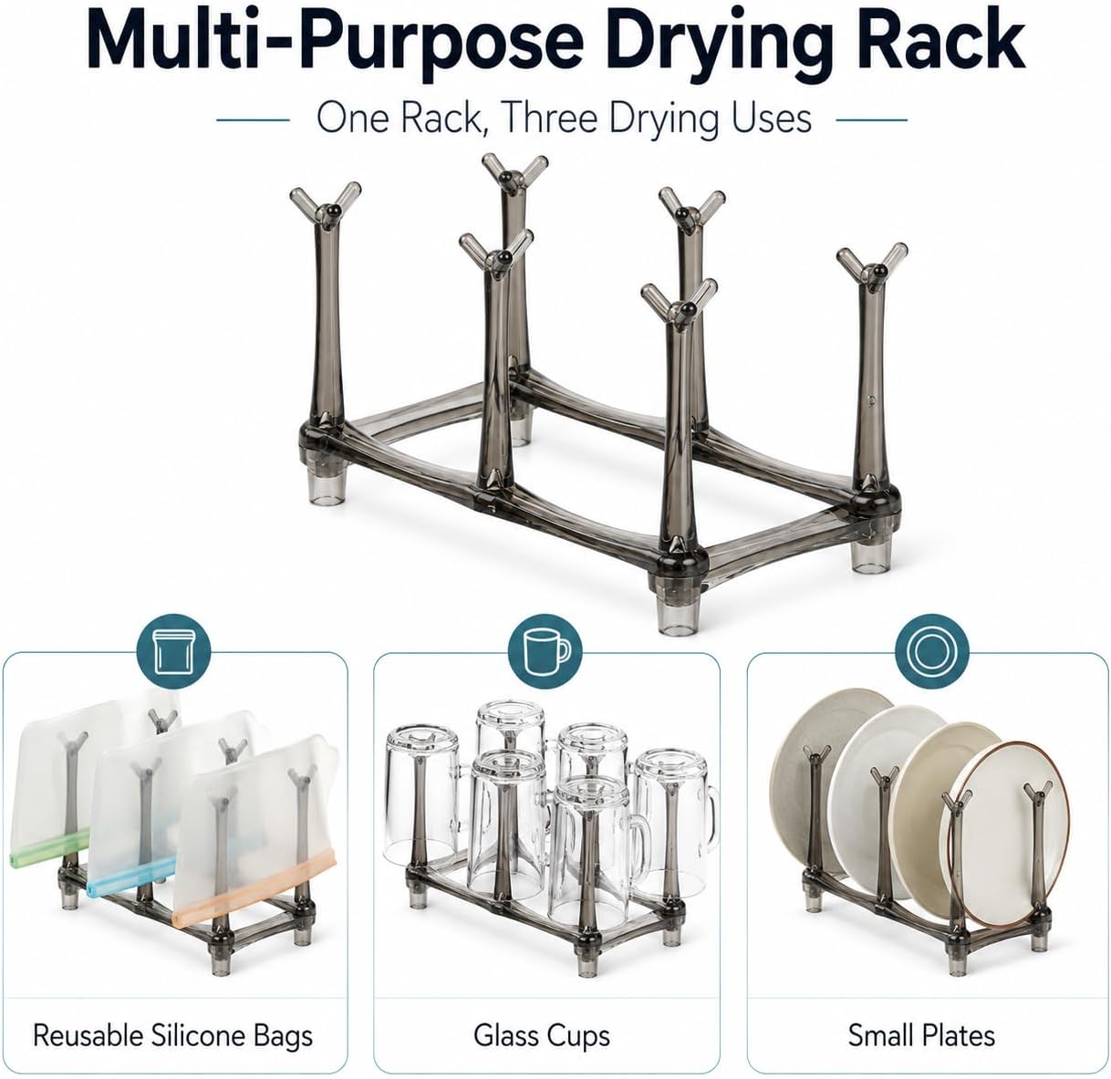 Plastic Bag Drying Rack, Reusable Bags and Freezer Bag Holder Stand