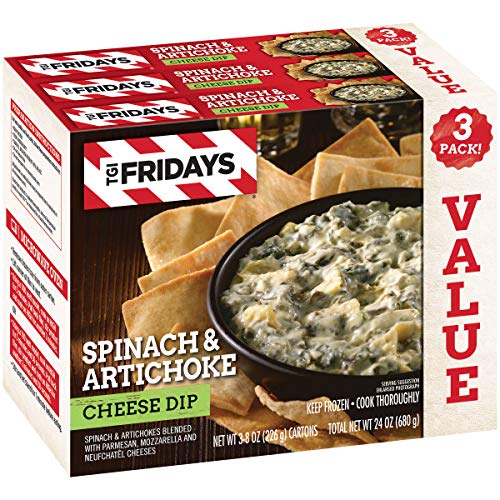 T G I Fridays Spinach & Artichoke Cheese Dip Value Pack Frozen Snack (3 ct Box, 8 oz Cartons)