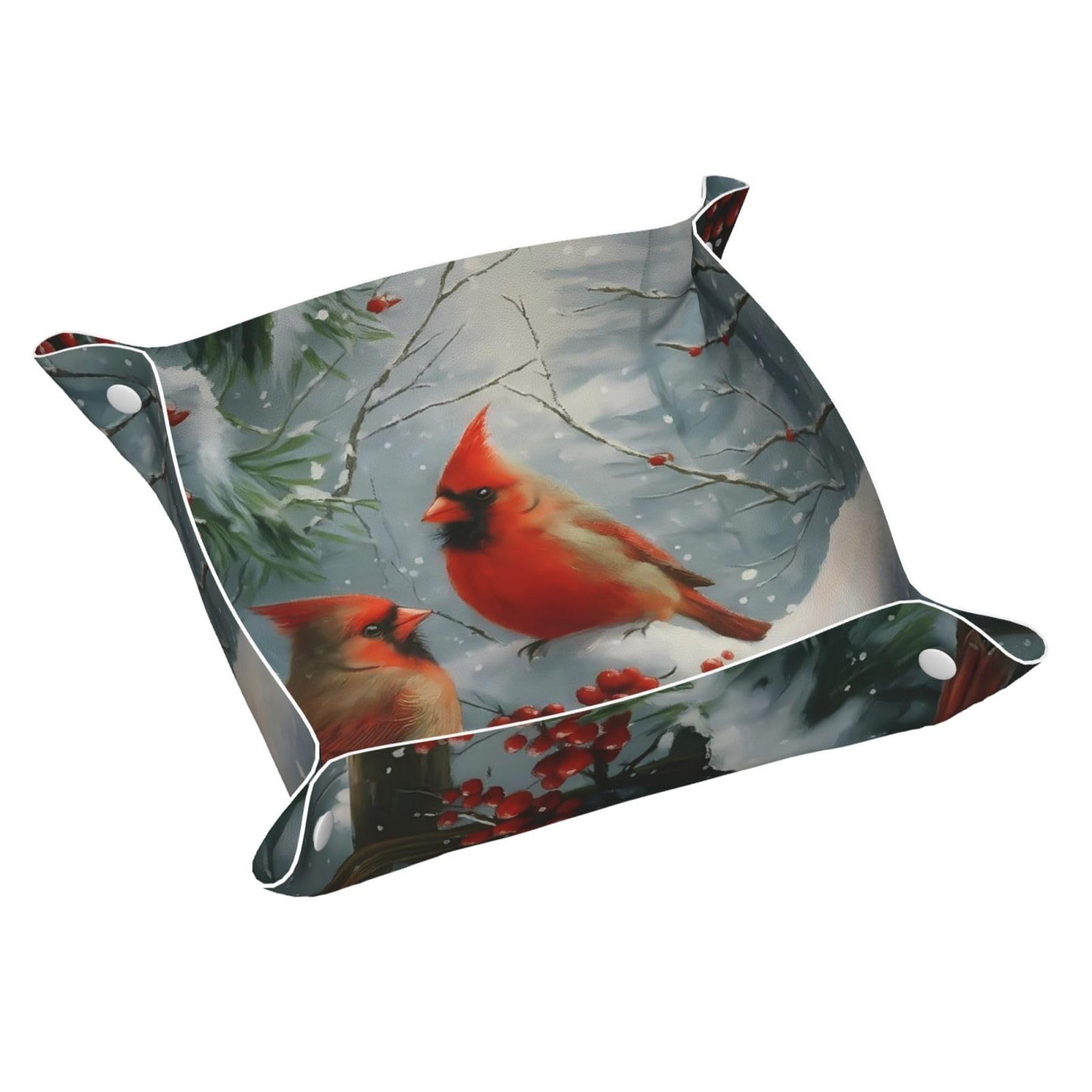 HLBSDM Winter Red Cardinal Bird Tray Men's Leather Valet Parking Portable Entrance Trays Bedside Storage Box