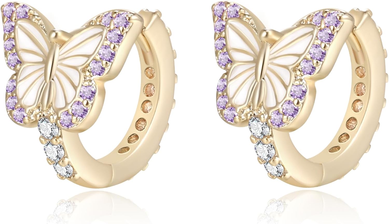 Butterfly Earrings for Women Girls, Hypoallergenic CZ 14K Gold Plated Butterflies Small Tiny Huggie Hoop Earring Jewelry Gifts