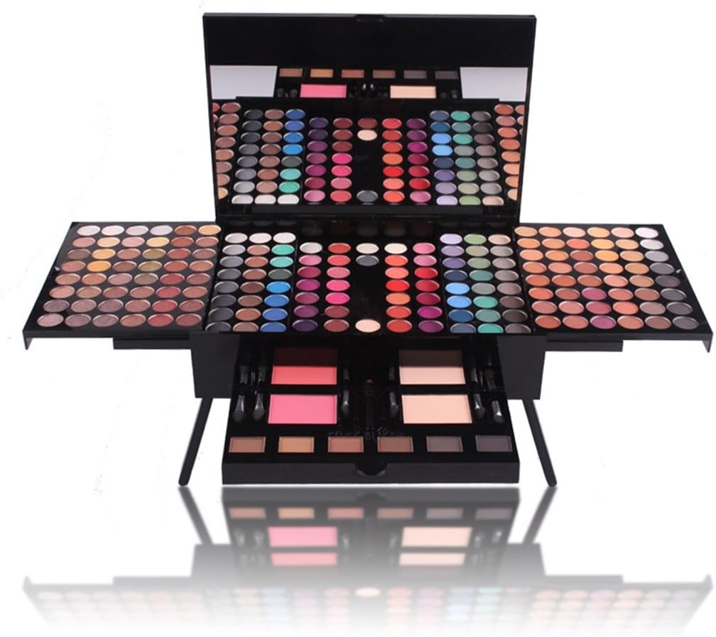 180 Colors Mix of Matte and Shimmer Eyeshadow, Blusher, Powder Foundation and Eyebrow Palette Make up Set Kit - Ideal Eye shadow Make Up Cosmetic