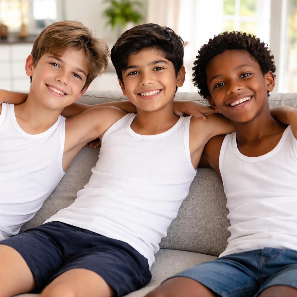 COSHAL® Gilet pour enfant 100 % coton blanc sans manches coupe ajustée pour l'été à porter tous les jours