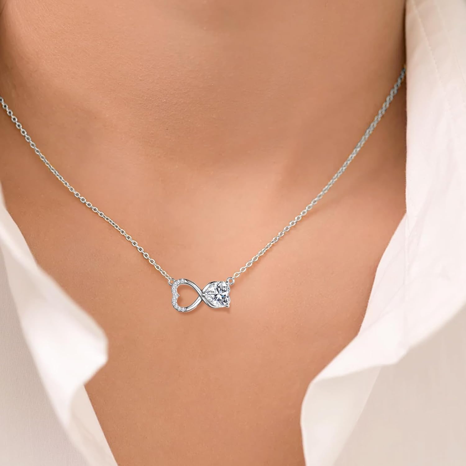 Jewmon Valentines Day Gifts for Her 925 Sterling Silver Infinity Necklace for Women Love Heart Necklace Silver Jewelry for Birthday Anniversary Ideal Gift for Girlfriend Wife Mom Daughter Sisters Gift - Image 2