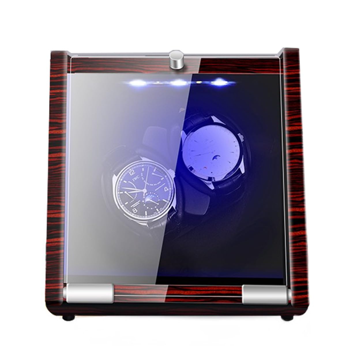 LXMQEF Caricaorologi per 2 Orologi Automatici con Motore Silenzioso, luci a LED, Scatola espositiva per Orologi da Donna e da Uomo