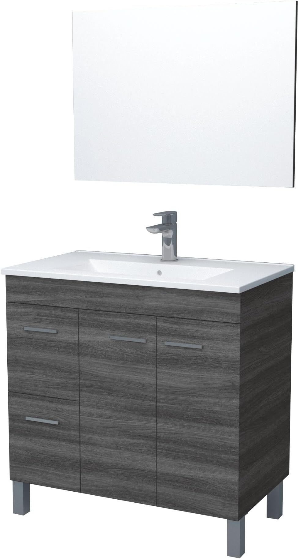 homevanity Aktiva Bathroom Unit, 2 doors, 2 Drawers, Mirror and Sink - Ash Grey 800
