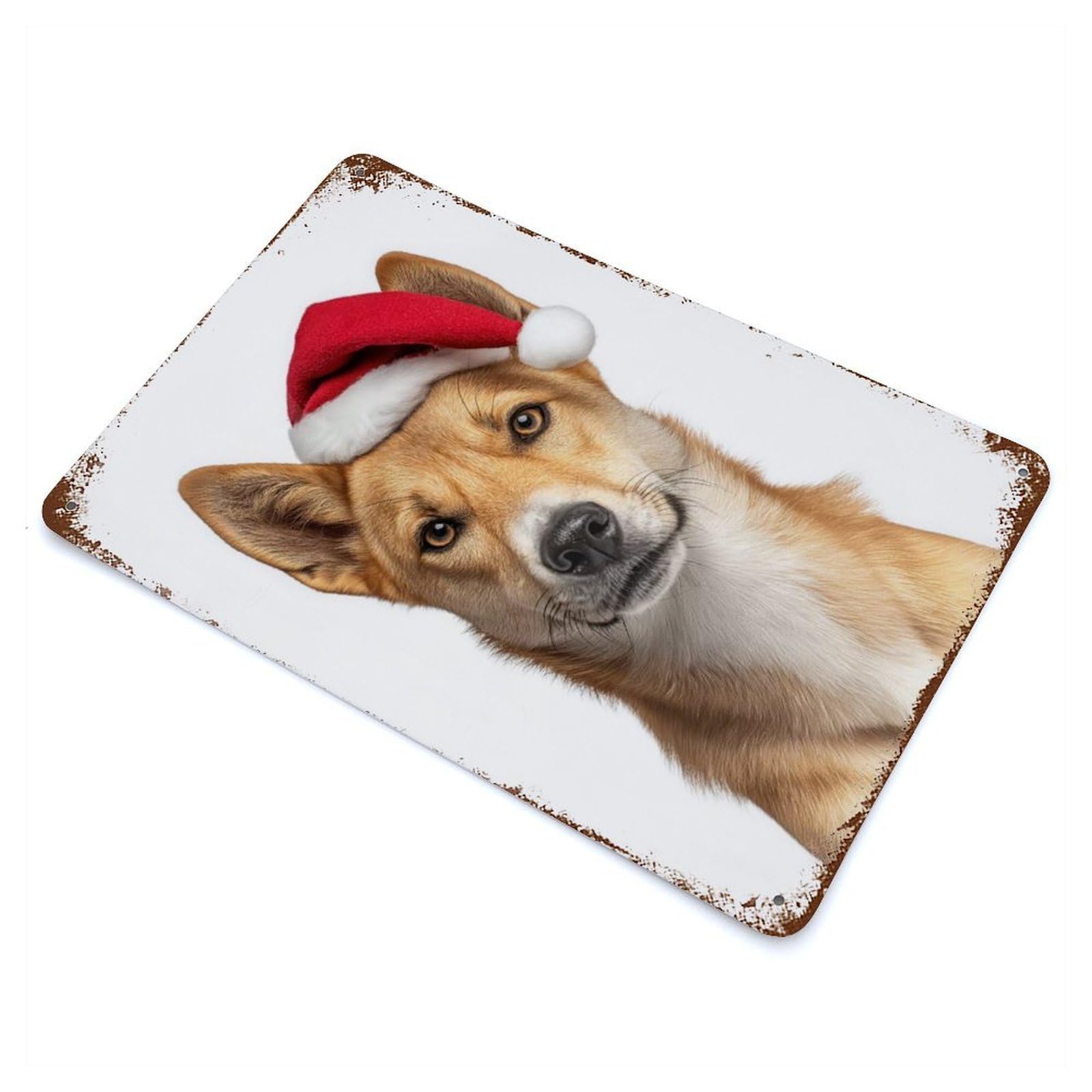 Decorative Tin Sign with Dingo with Santa Hat Portrait Design 11.8"x7.9", for Garage, Bar And Workshop Decor, Farmhouse Wall Decor