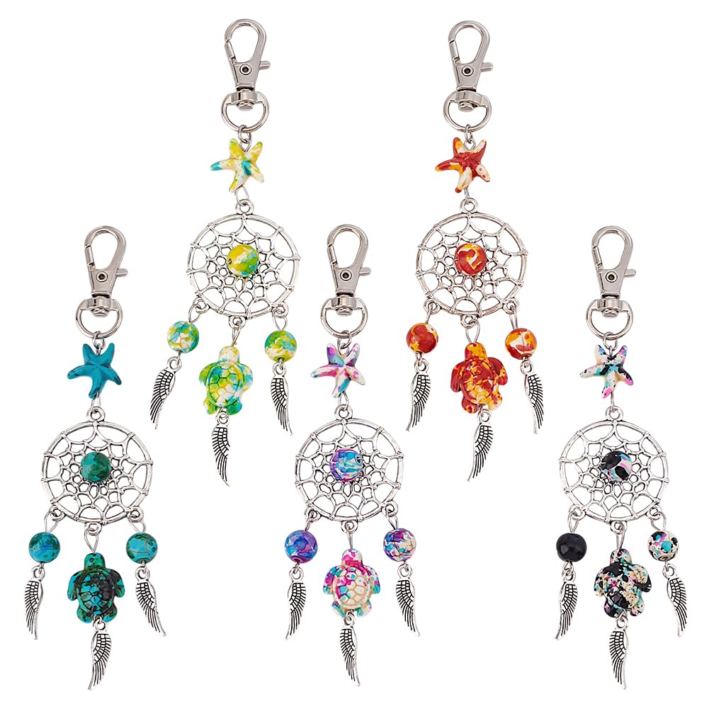 15 pz 5 stili Portachiavi Acchiappasogni, Ciondoli Colorati Acchiappasogni con Portachiavi Acchiappasogni Turchese per Creare Decorazioni Sospese e Proteggere La Buona Fortuna