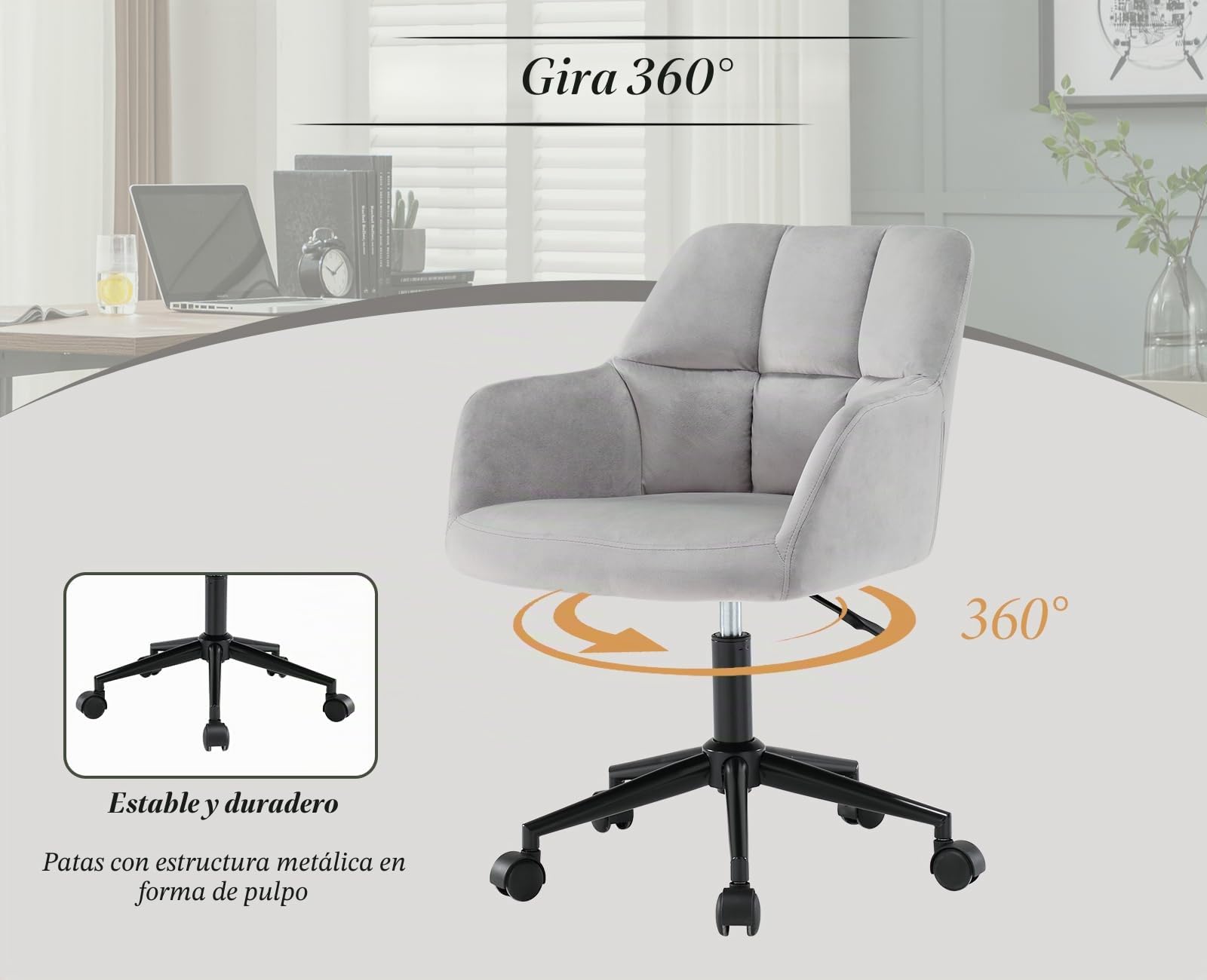 Ya-Home Silla Oficina Silla Escritorio Ergonómico con Ruedas,Gris