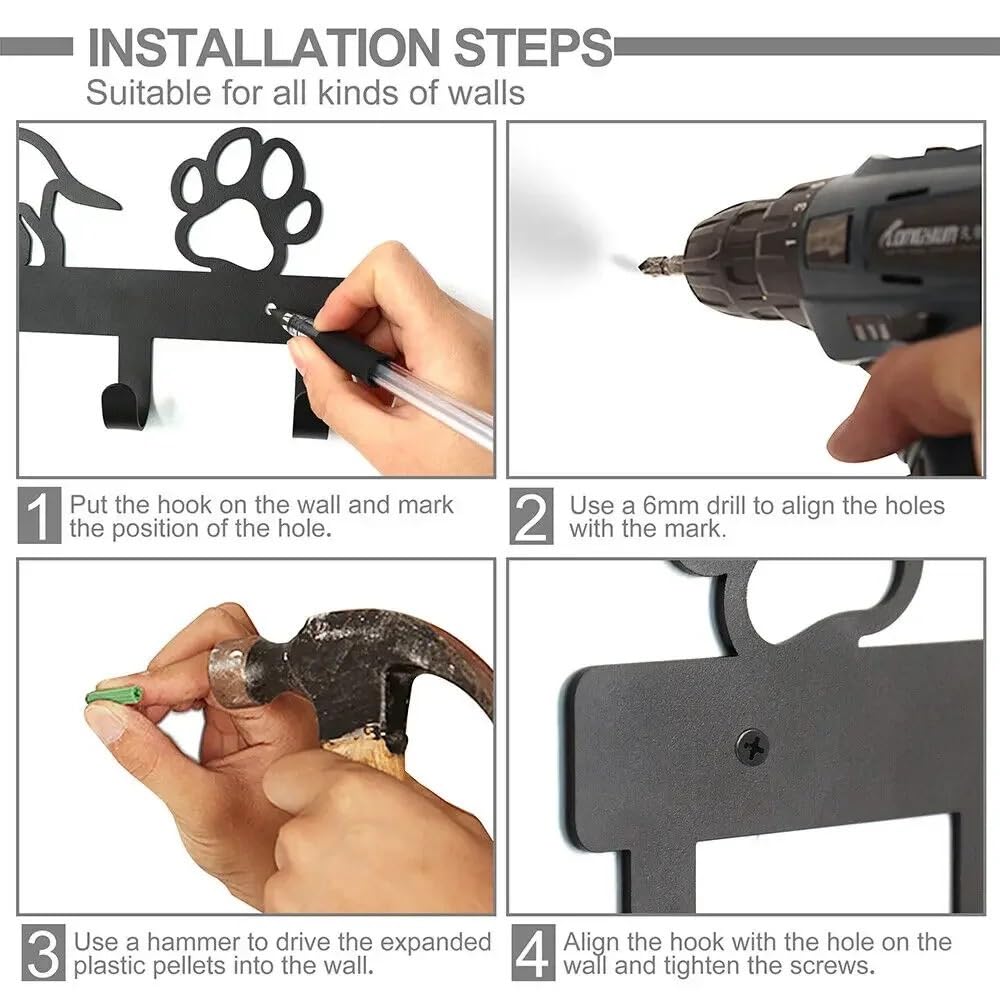 Percha Colgador de patas metal con 5 ganchos for mascotas, abrigo, llave, plomo, correa, estante pared, soporte, organizador, toallero, almacenamiento