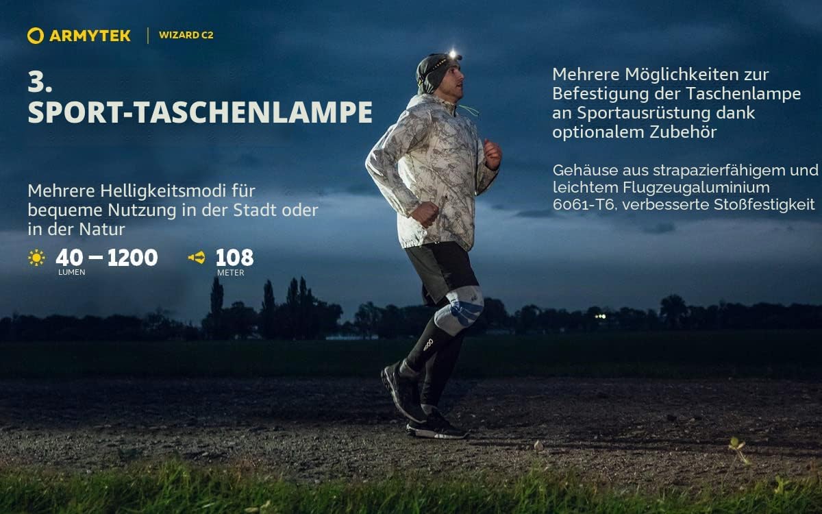 Armytek Neu Stirnlampe Wizard C2 v4 Kaltweiß 1200 Lumen LED Taschenlampe Magnet USB Aufladbarer