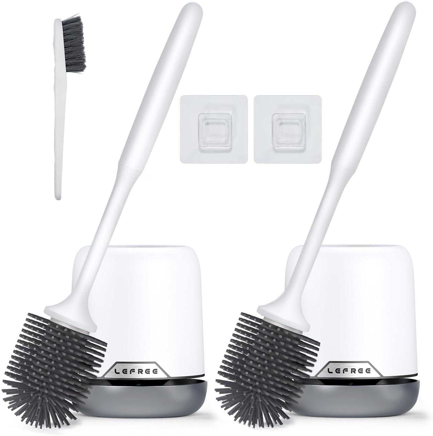 Lefree 2 Pack Silicone Toilet Brush Set with Ventilated Holder, Floor Standing & Wall Mounted Toilet Scrubber