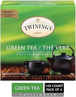 Twinings Classic Green Individually Wrapped Tea Bags | Caffeinated 100% Pure Green Tea, Smooth Flavour, Enticing Aroma |100 Count (Pack of 4)