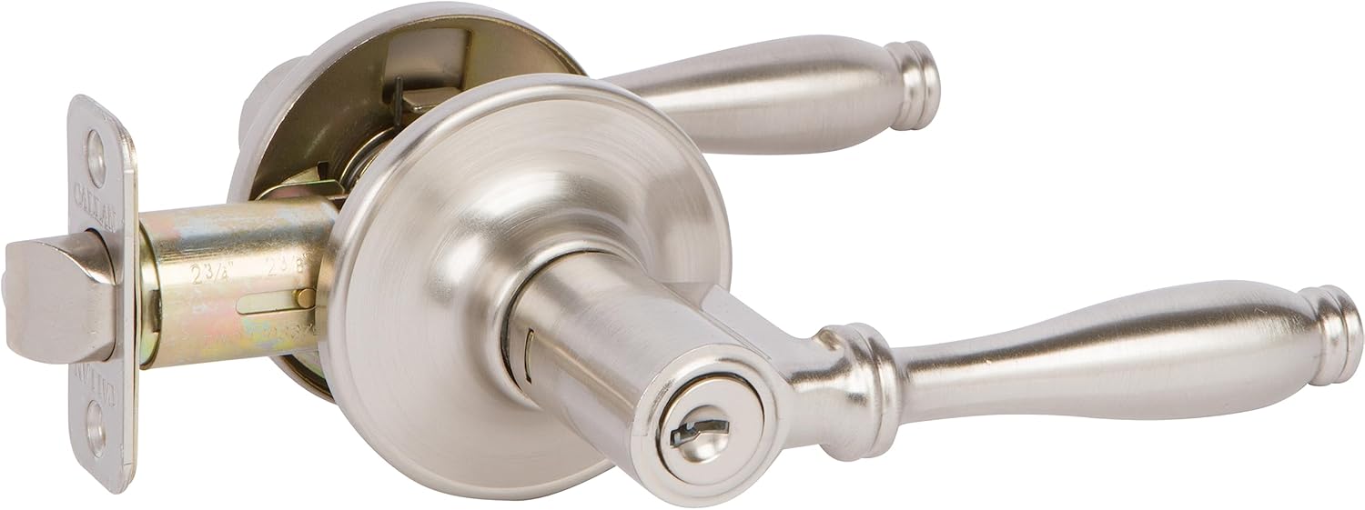 Delaney Callan Hardware Silona Entry Door Lock, Fits Door 1-3/8 to 1-3/4 in. Thick, Satin Nickel Finish – Reversible Left/Right-Handed Front Door & Garage Door Lever – Easy to Install Door Lock