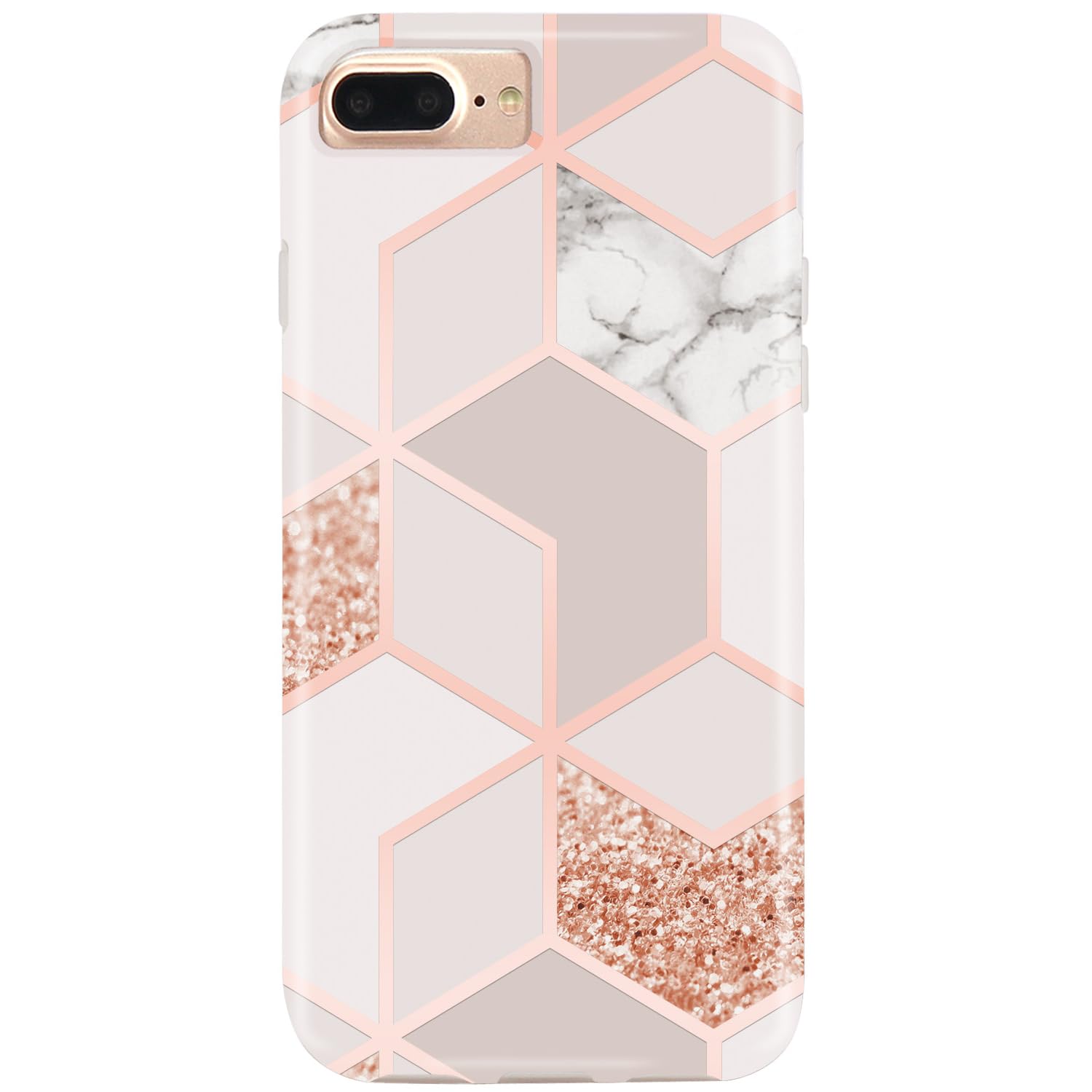 JIAXIUFEN Plated Rose Gold Marble Desgin Slim Shockproof Flexible TPU Soft Case Protective Cover Phone Case Compatible with iPhone 8 Plus/iPhone 7