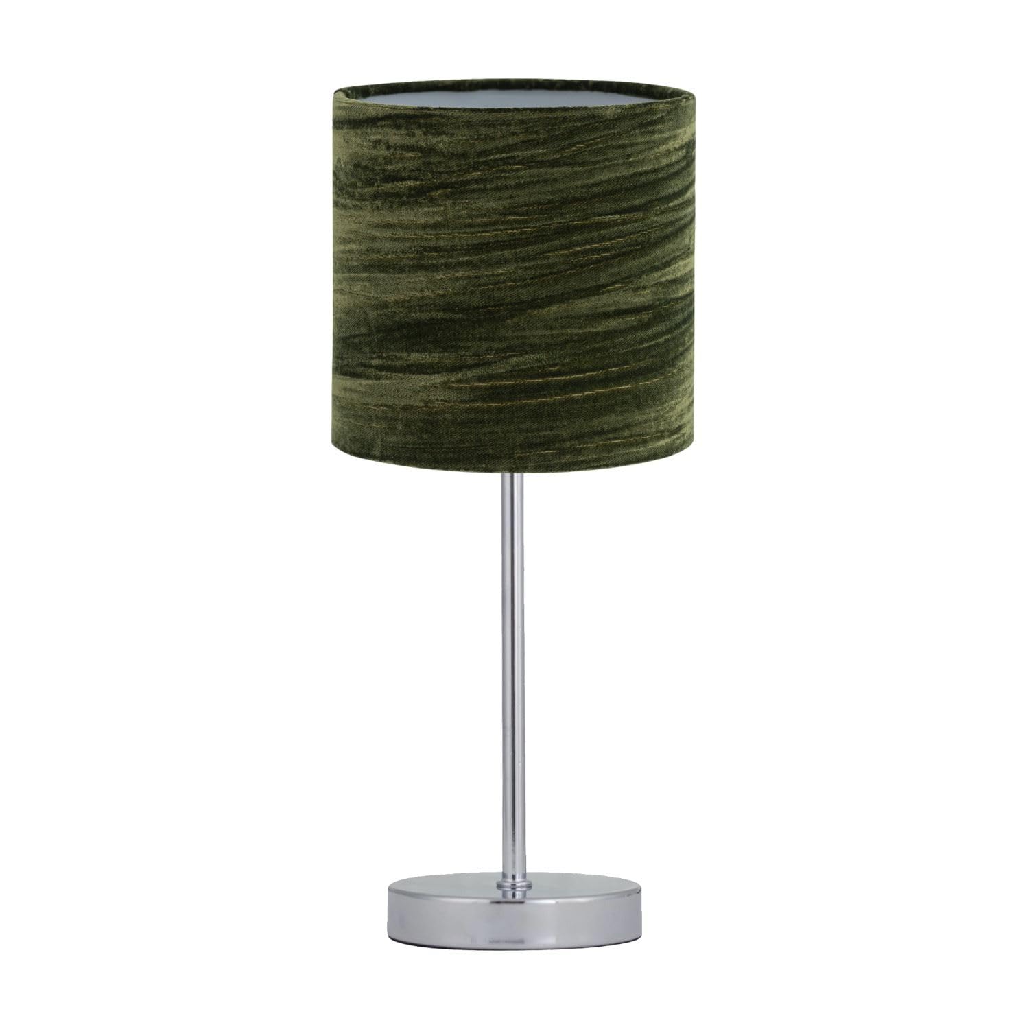 Firstchoicelighting Chrome & Dark Green Polished Chrome Table Lamp Or Bedside Light, Modern, Green Crushed Velvet Shade, Height 35Cm, Led Compatible