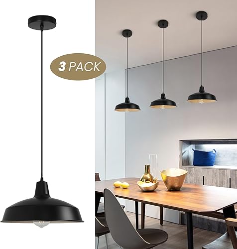 Miniatura 2 de HOCRISSON Lámpara colgante rústica de granja, lámpara de techo colgante de 1 luz negra industrial para comedor, cocina, granero, entrada, fregadero